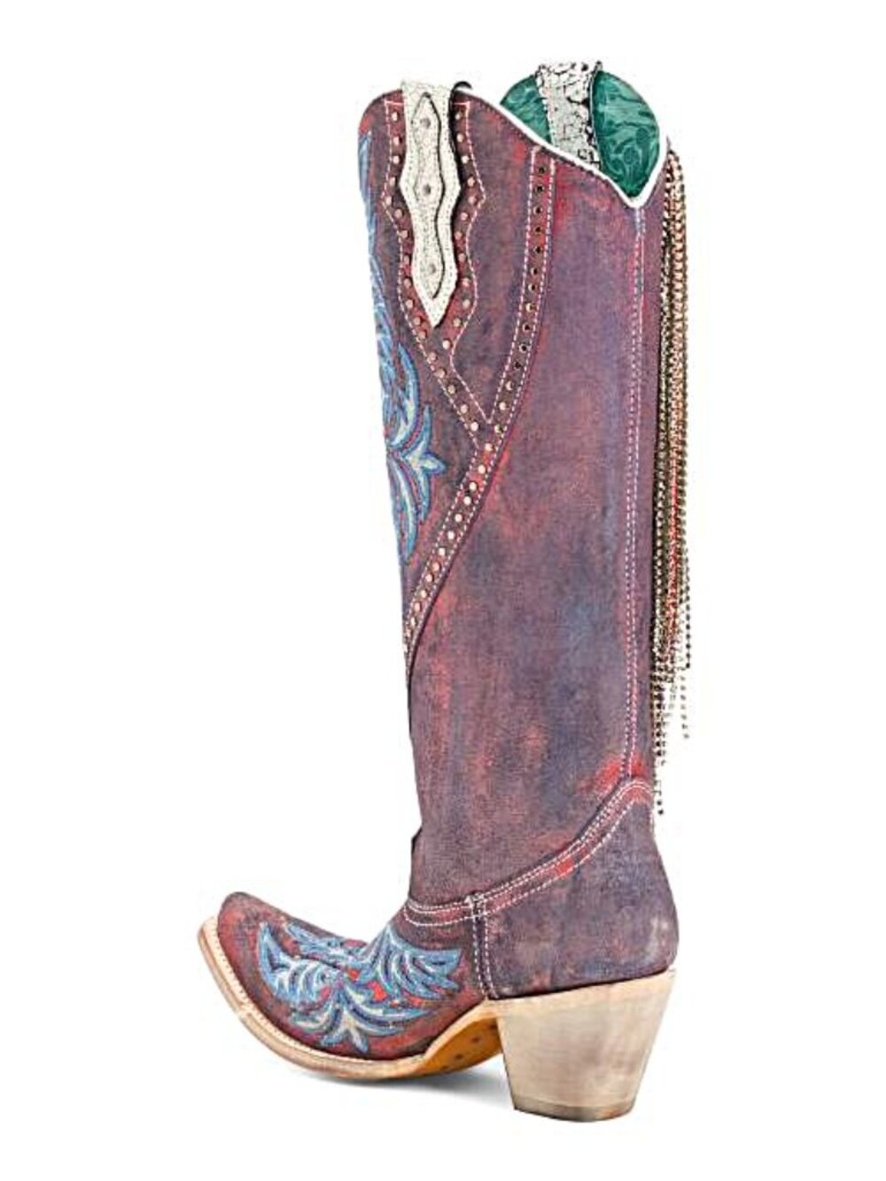 CORRAL BOOTS Embroidery And Studs Chameleon Effect Tall Western Boots - Snip Toe - Picture 3 of 9